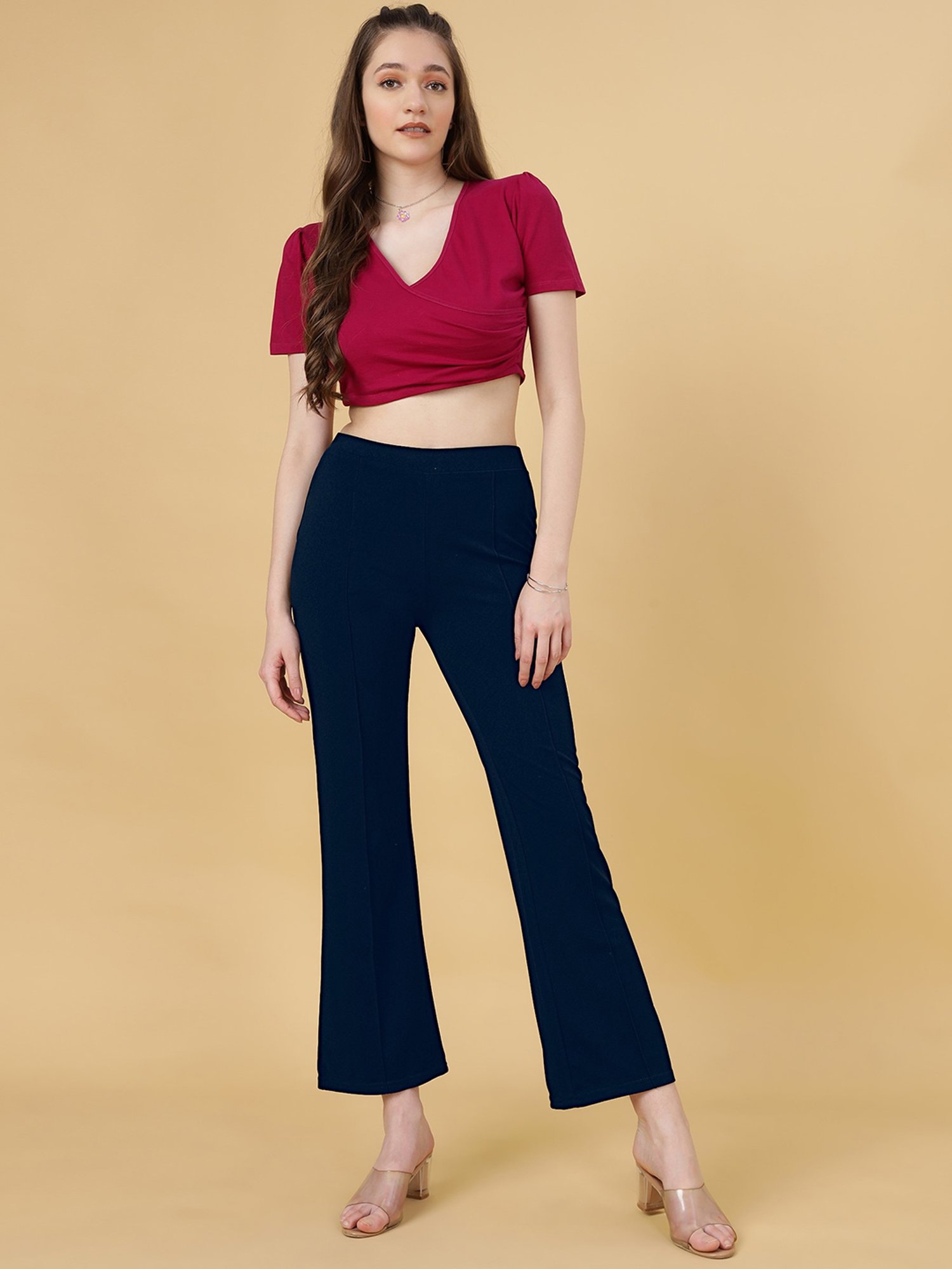 FITHUB Navy Relaxed Fit High Rise Bootcut Trousers