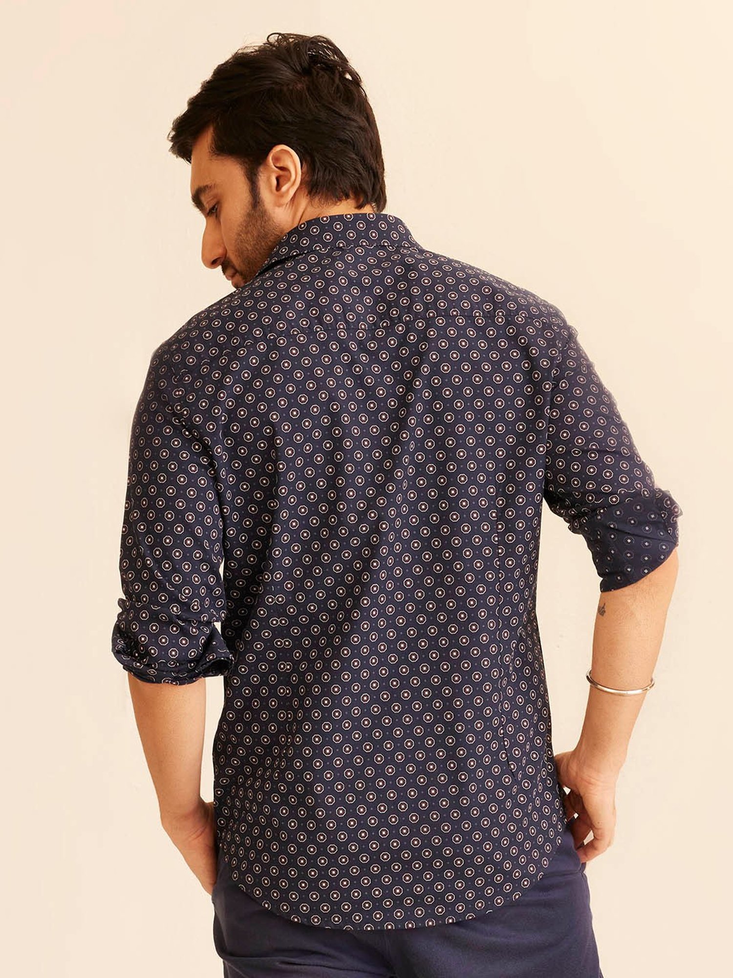 The Bleu Label Navy Slim Fit Printed Shirt