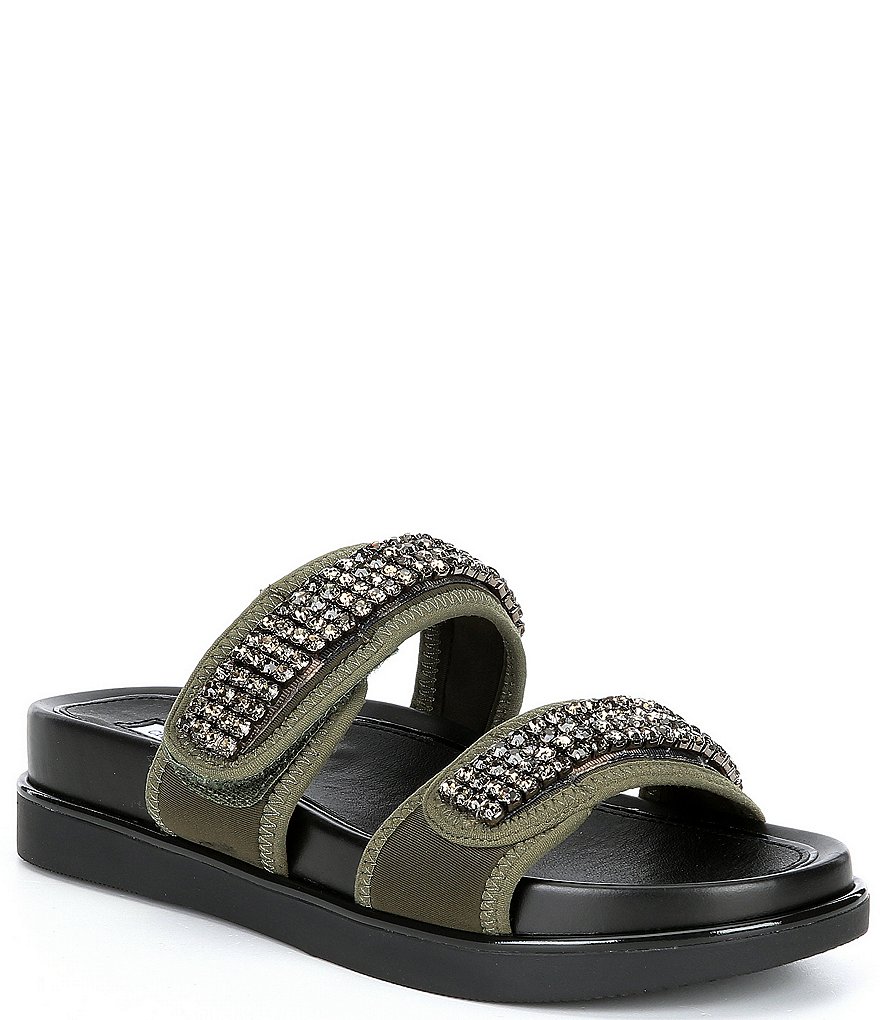 Chelsea & Violet Alici Camo Rhinestone Two-Banded Flatform Sandals