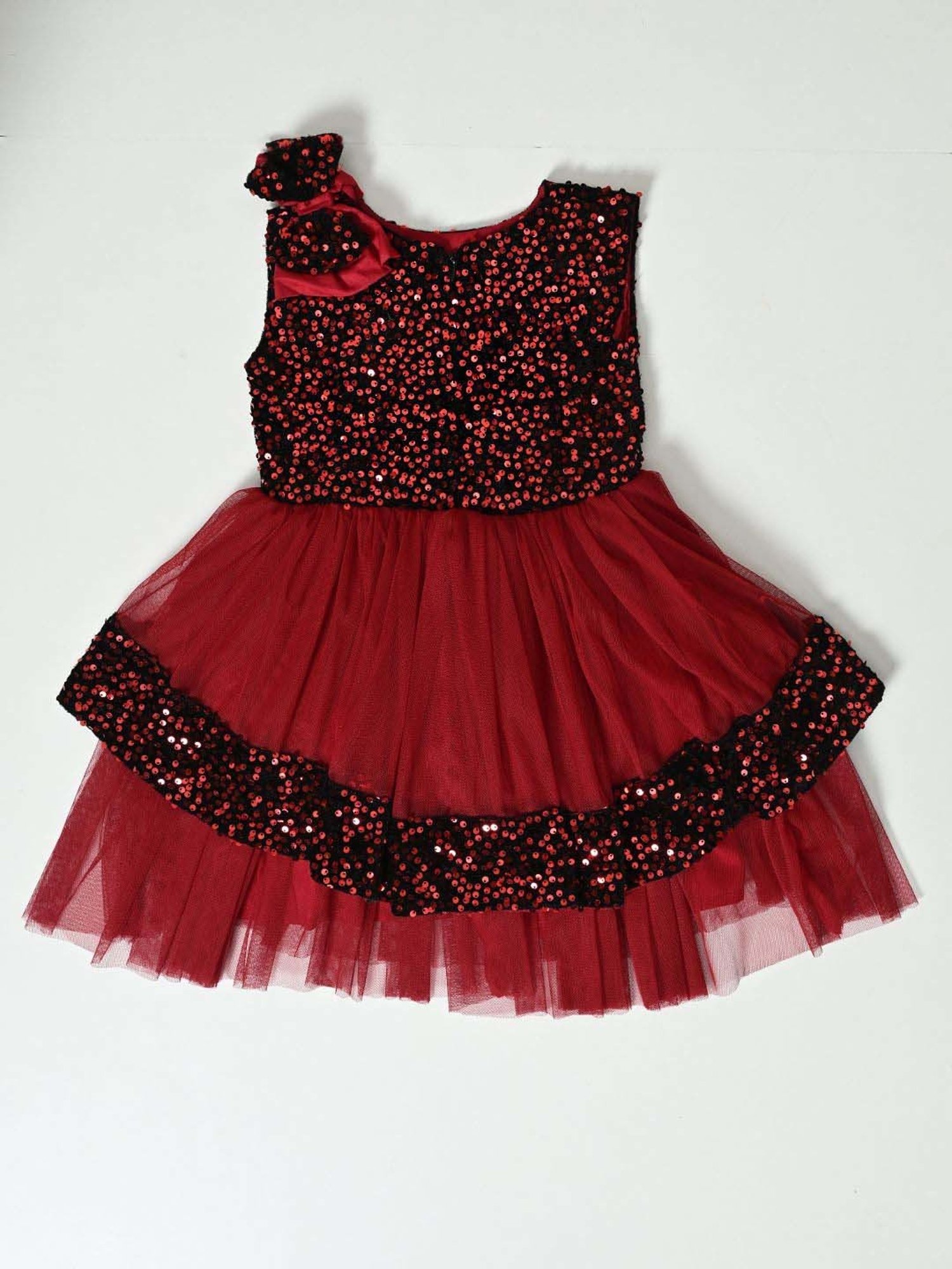 Bella Moda Kids Red Self Pattern Dress
