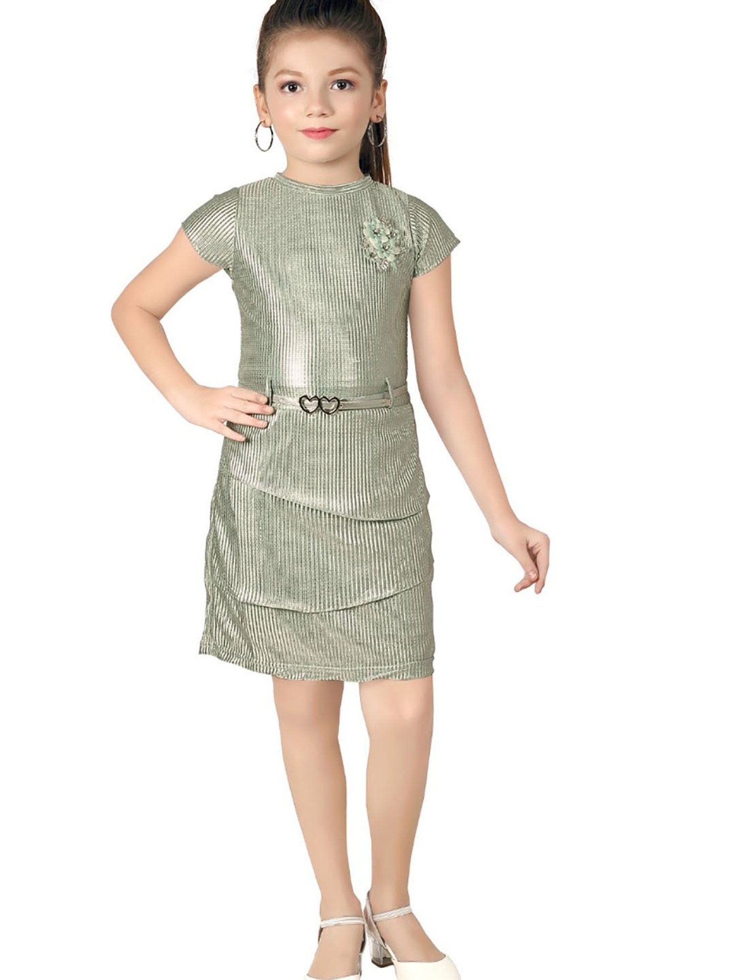 Peppermint Kids Black & White Printed Full Sleeves Dress