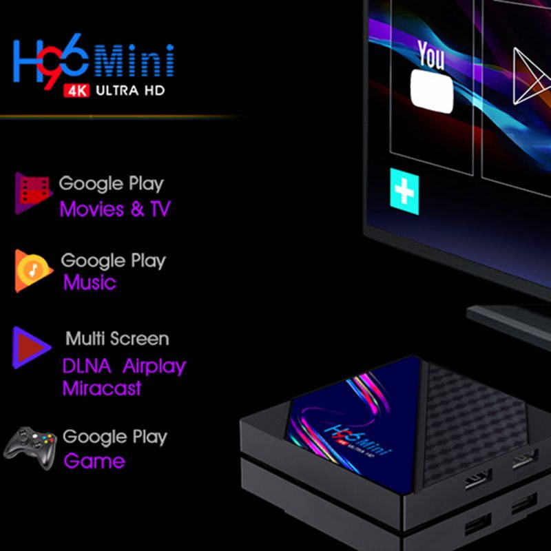 H96 Mini V8 Android 10.0 Smart TV Set Top Box 2GB RAM 16GB ROM Quad Core 4K 2.4GHz WiFi TV Box for Youtube Media Player , US PLUG