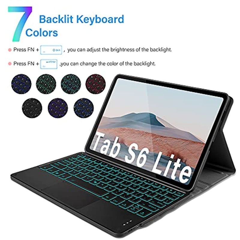 Jelly Comb Backlit Bluetooth Keyboard Case Touch for Samsung Galaxy Tab S6 Lite 10.4" 2020 (SM-P610/SM-P615), Wireless Keyboard with Trackpad & 7-Color Backlight & Protective Cover, Black