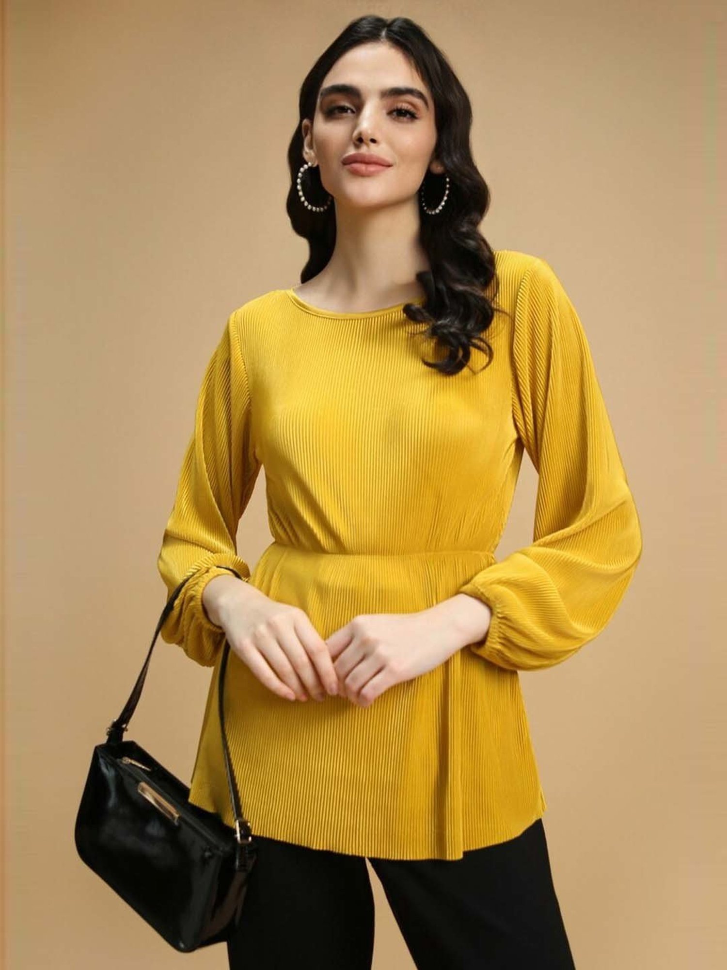 Forever 21 Yellow Pleated Top