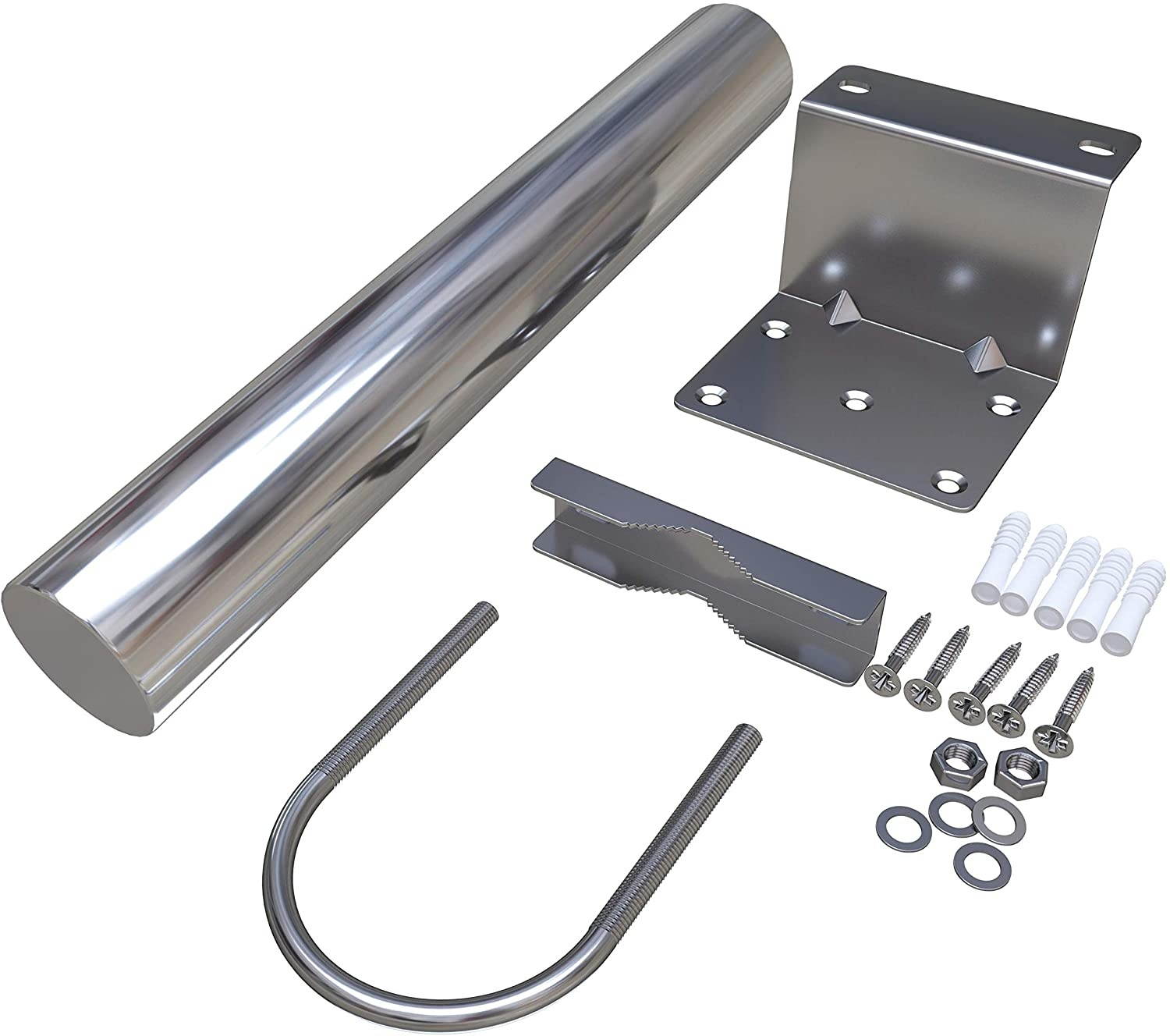 Antenna Pole Mount for Wifi, TV or LTE/4G Antennas (Yagi, Panel, Grid or Omni) Length 10 inch - 1.5" Mast Diameter (Outdoor and Weatherproof) Roof/Wall/Attic Mounting Hardware Included - Tupavco TP570