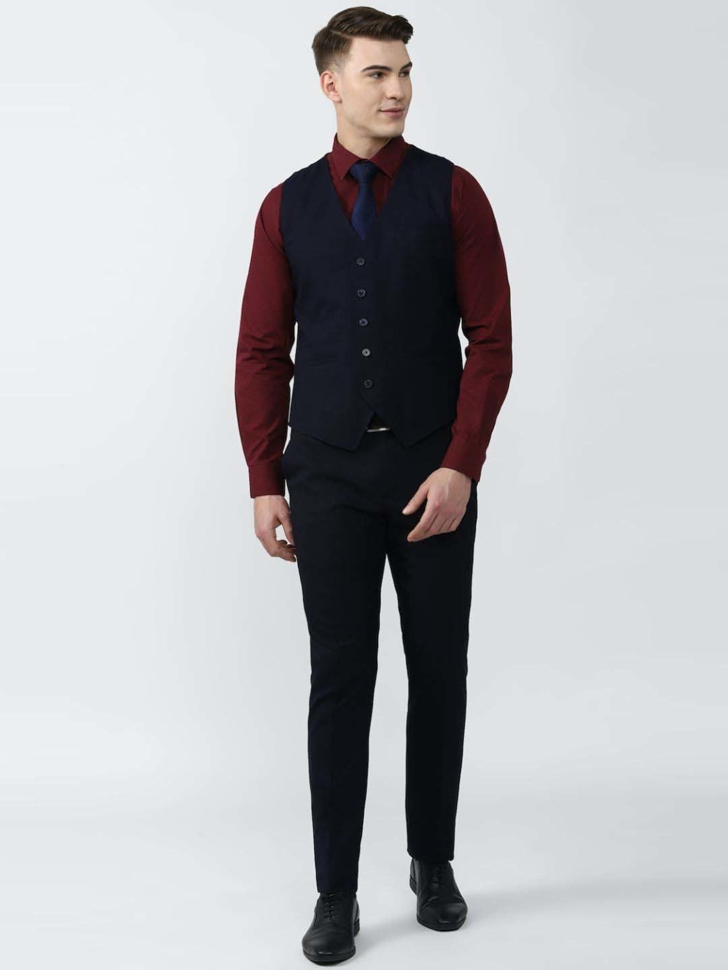 Peter England Elite Navy  Slim Fit Three Piece Suit