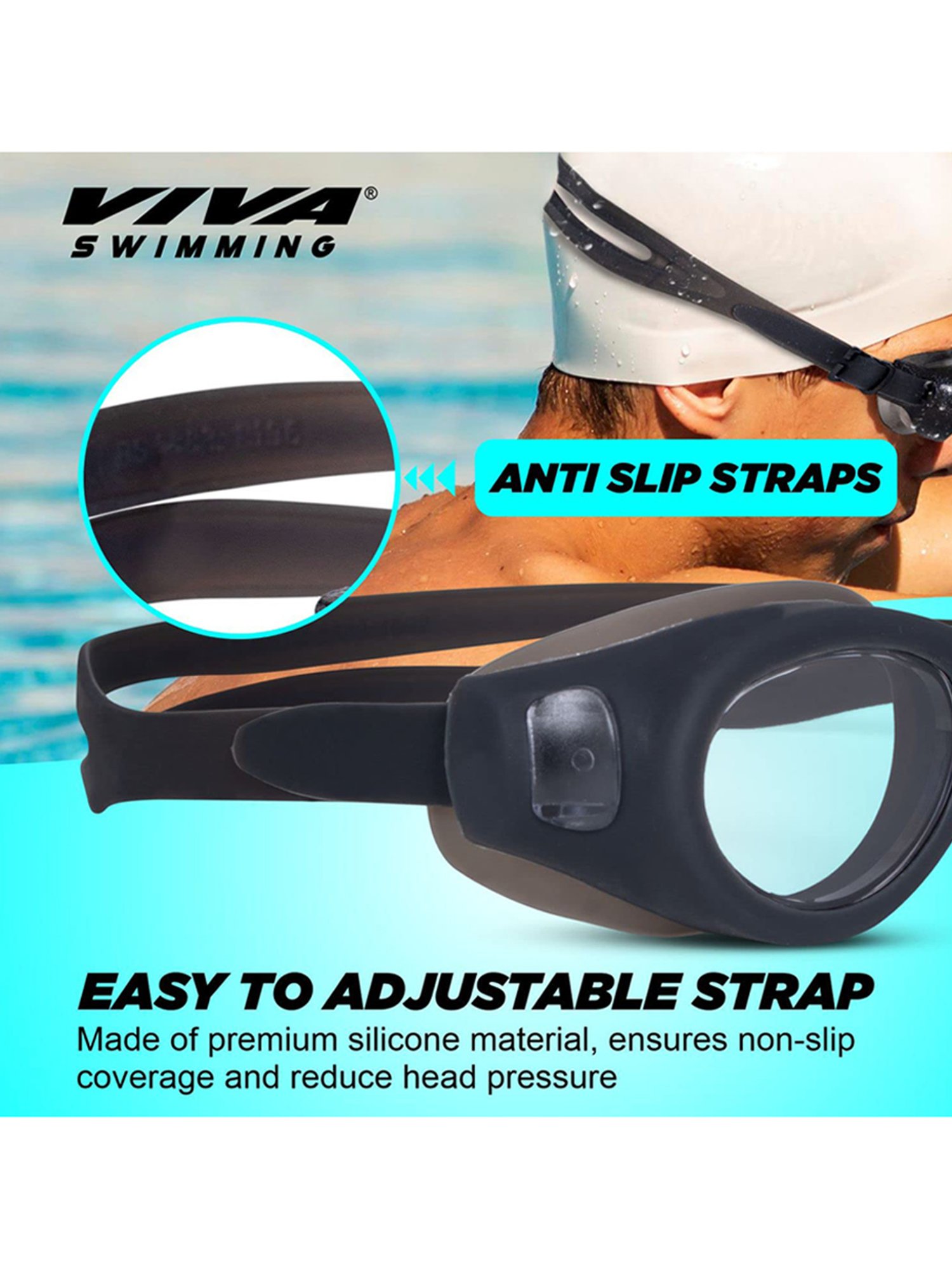 Viva Swimming Sports 200 Swimming Goggles (Black)