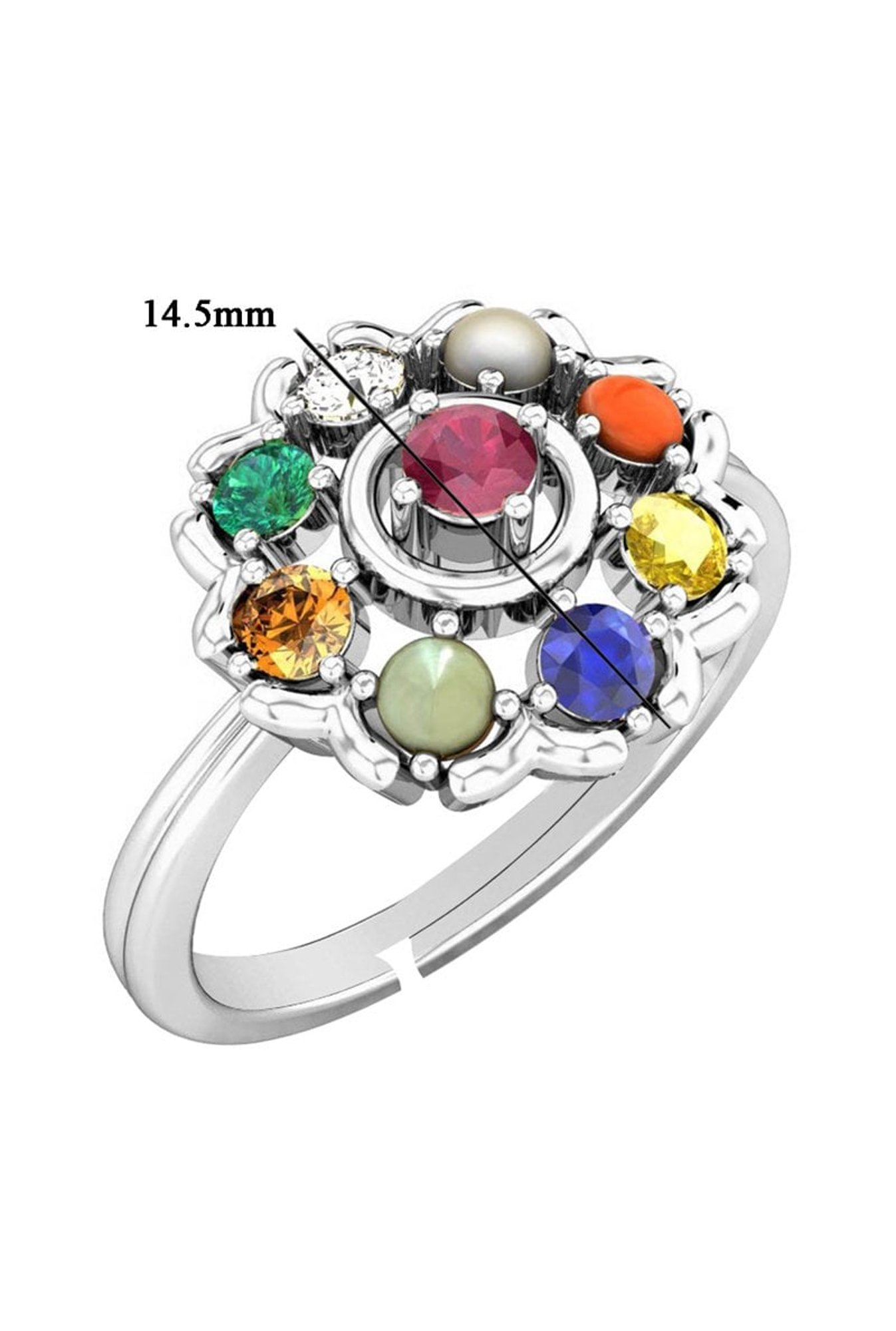 Clara Navratna Stone Nine Gems 92.5 Sterling Silver Ring