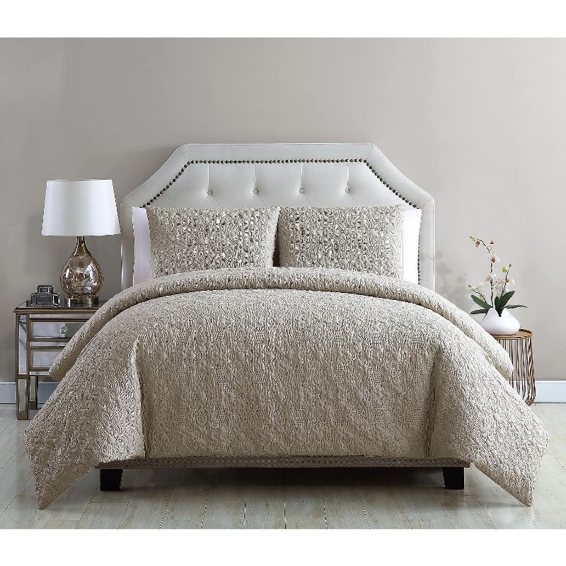 VCNY Home Caroline Embossed Floral Duvet Cover Set - Brown 3 Piece Queen