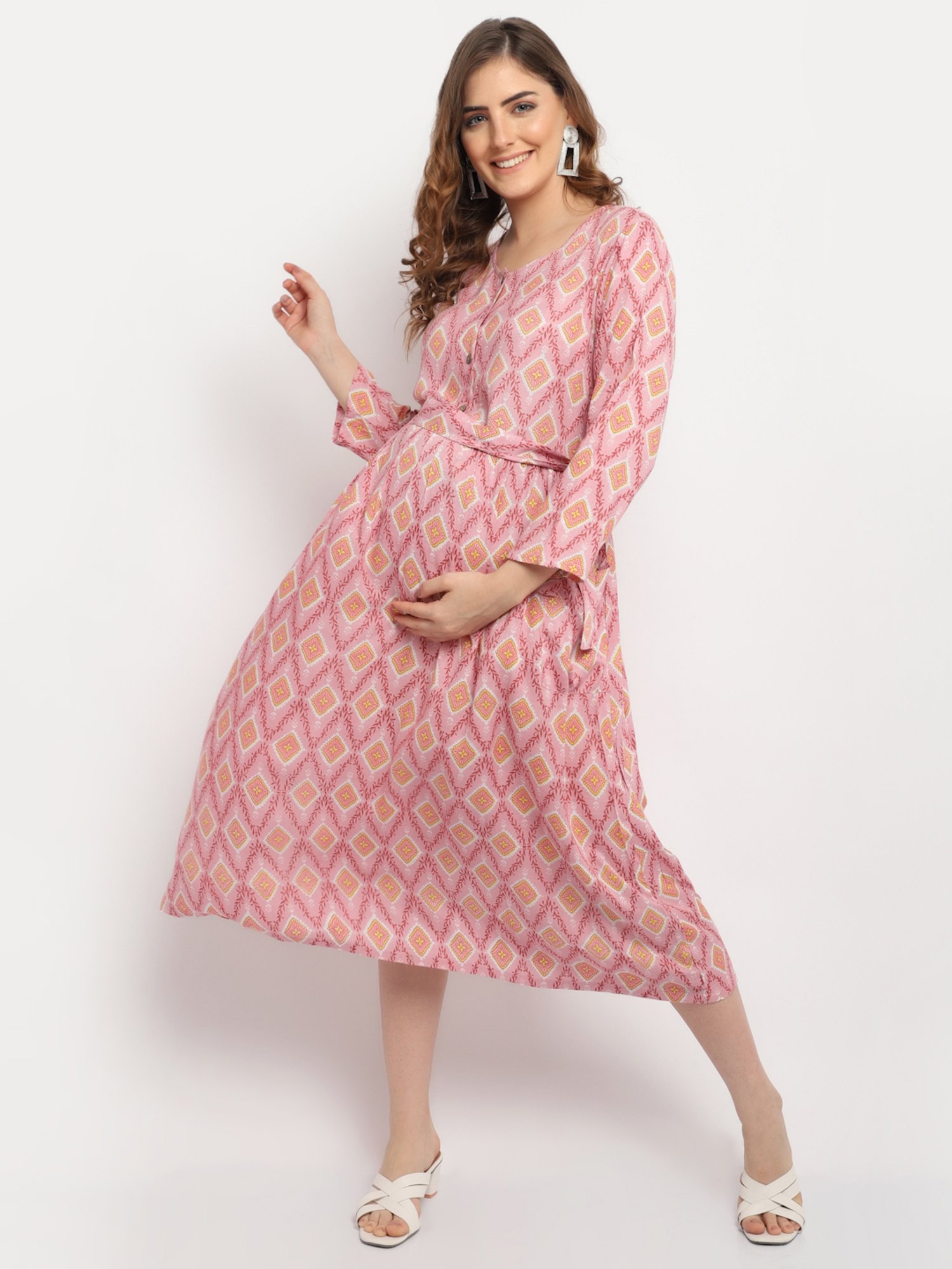 Moms Maternity Pink Printed Dress