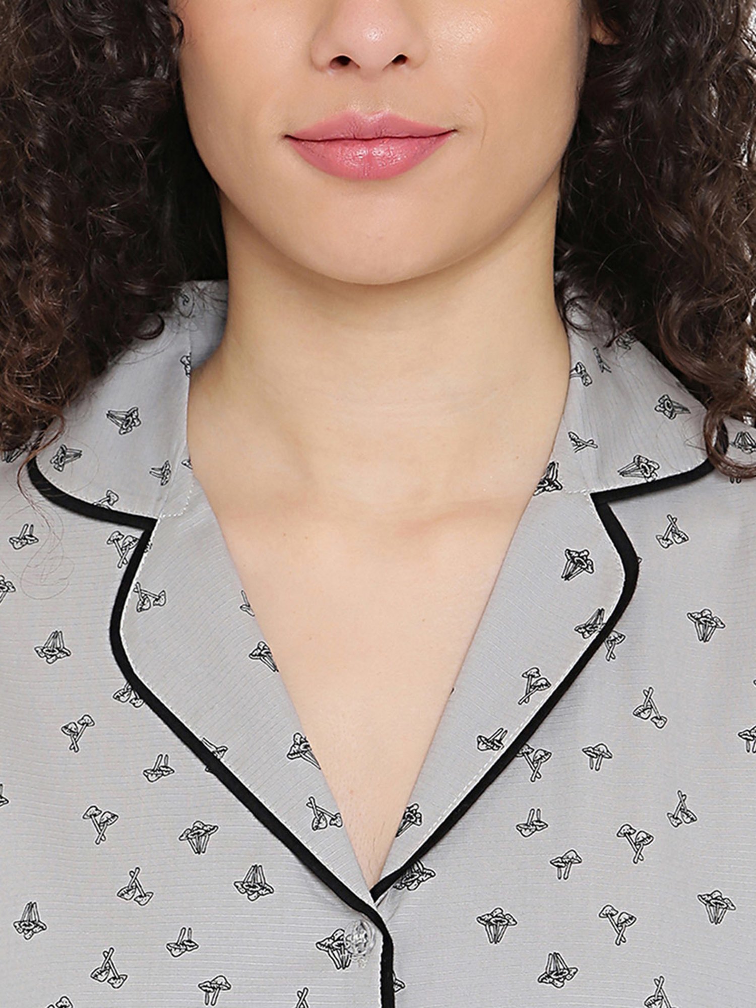 La Intimo Grey Printed Night Shirt