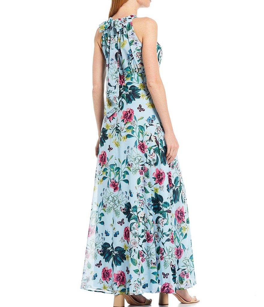 Eliza J Floral Chiffon Halter Sleeveless Maxi Dress