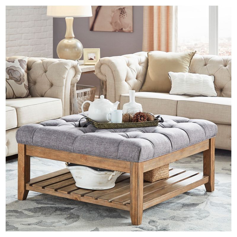 Southgate Natural Button Tufted Tapered Cocktail Ottoman Smoke - Inspire Q