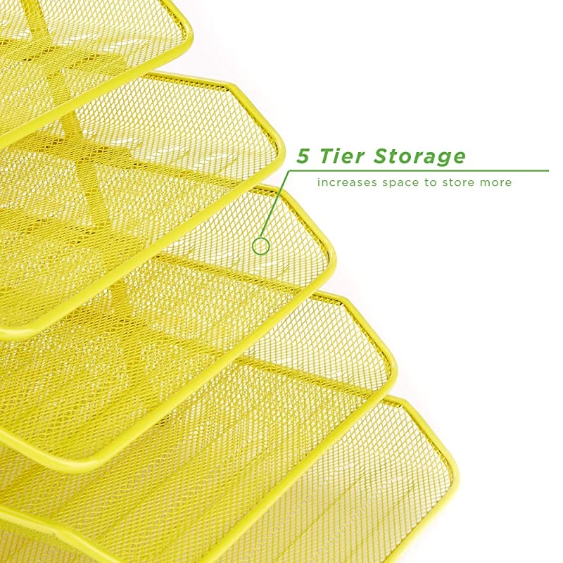 5TPAPERYLW 5 Tier Letter Tray Pull Out Drawer Organizer Folders Files Documents Mail Yellow