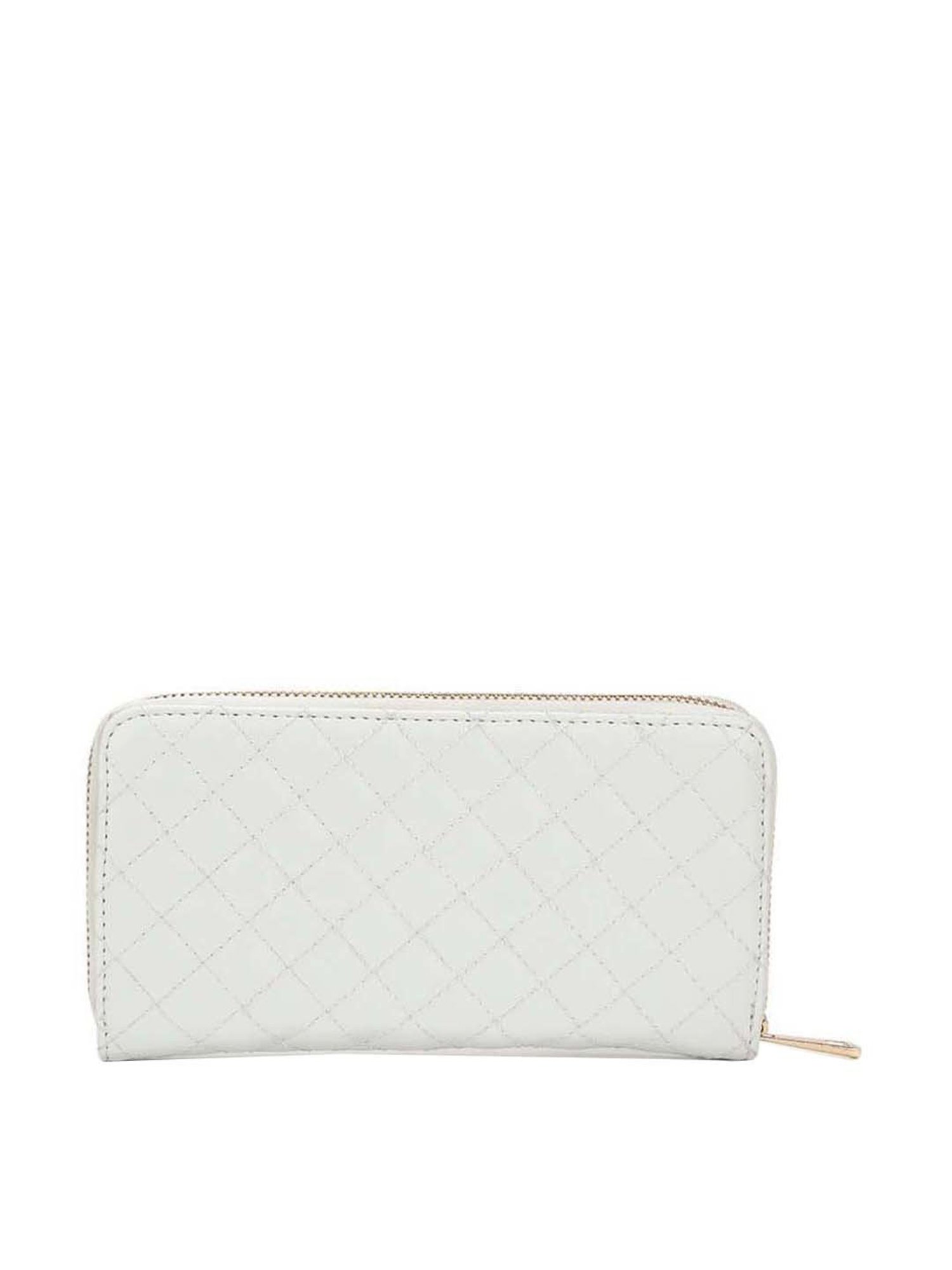 KLEIO White Quilted Zip Around Wallet for Women