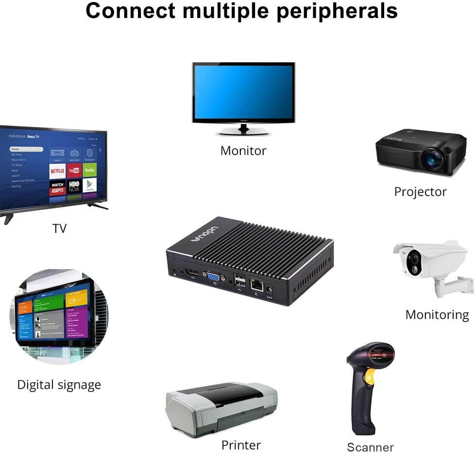 Vnopn Mini PC Fanless Small Desktop Computer, AMD A6-1450 Quad-Core, 2G/32G, HDMI and VGA Ports,WiFi,Support Linux Windows 7/8/10, Aluminum Case