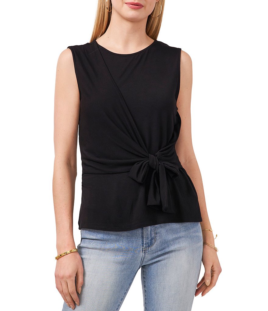 Vince Camuto Crew Neck Sleeveless Knot Front Knit Top
