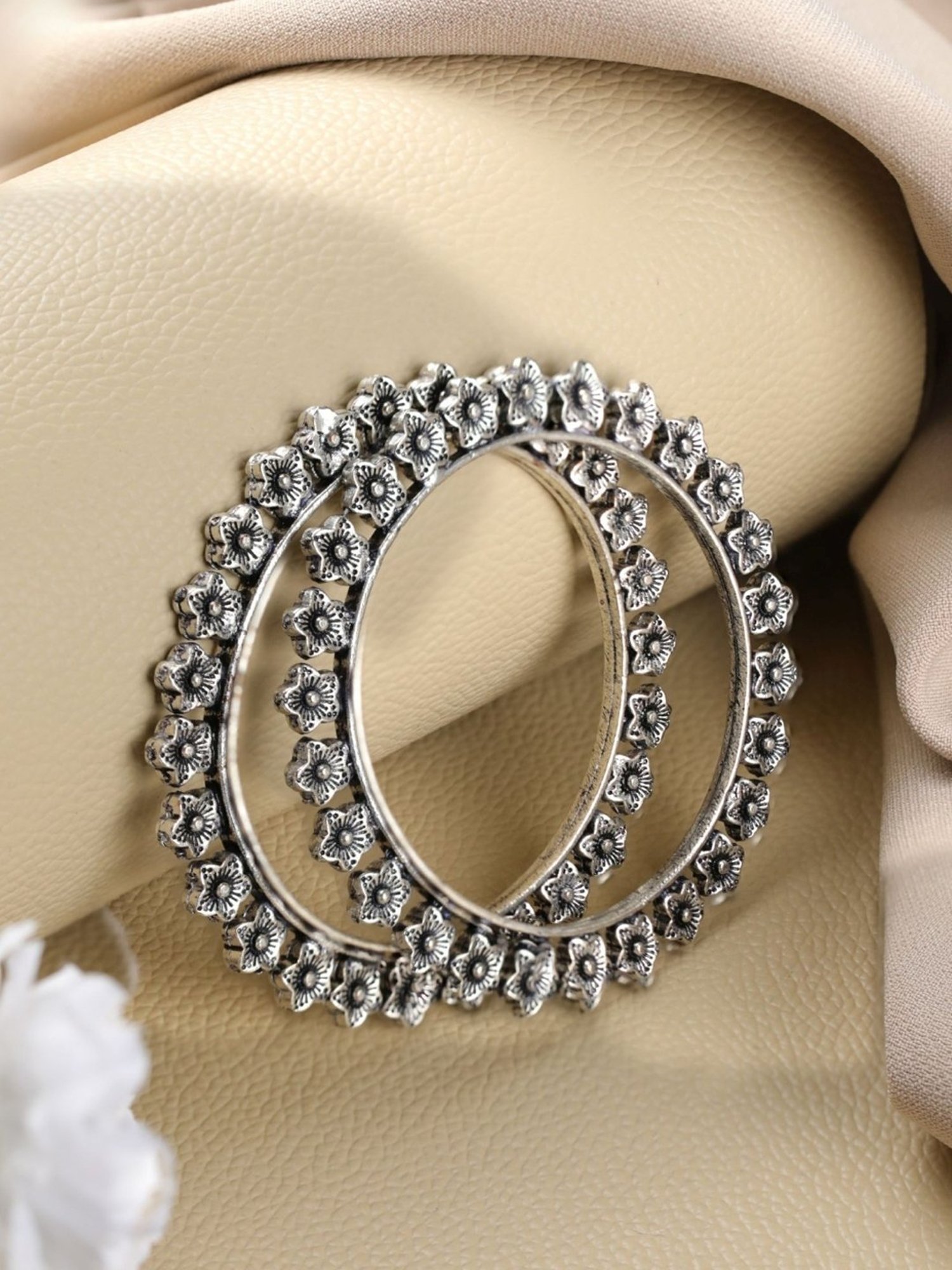 Aatmana Silver-Plated Handcrafted Oxidized Bangles for Women (Set of 2) - 2.4