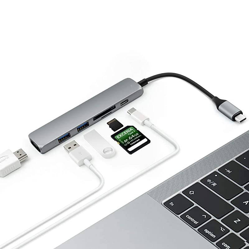 USB C Hub Adapter 6 in 1 USB C Combo Dongle 4K HDMIPD 20USB 30SDTF Card Reader Compatible with MacBook Pro Air and More USBC Device