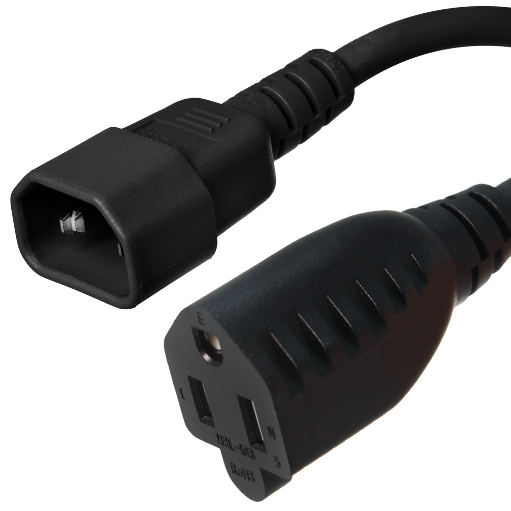 IEC C14 to 5-15R Power Cord - 7 Inch, 10A/125V, 18 AWG - Iron Box # IBX-4990-07IN