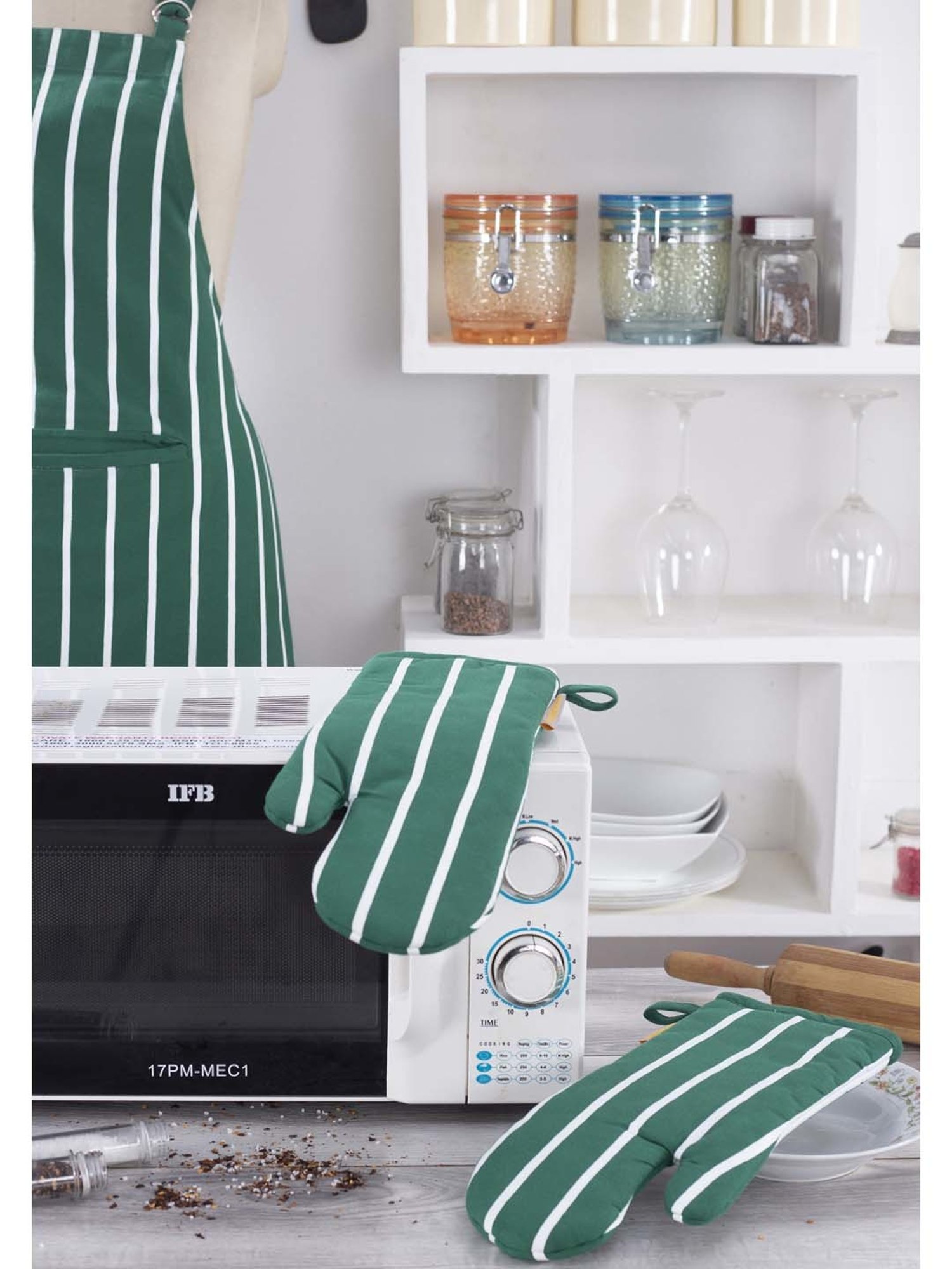 Ariana Yellow & White Cotton Kitchen Apron with Pocket