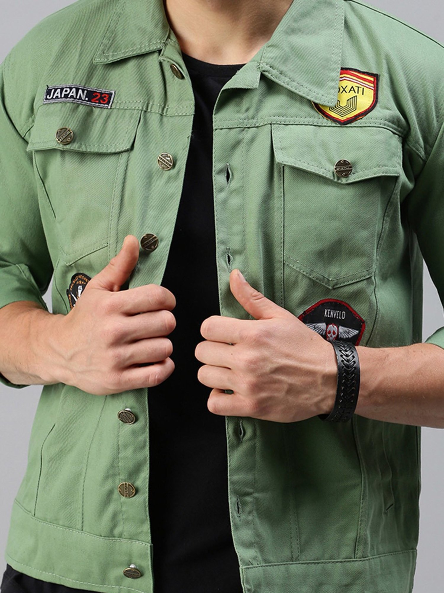 VOXATI Sea Green Regular Fit Shirt Collar Denim Jacket