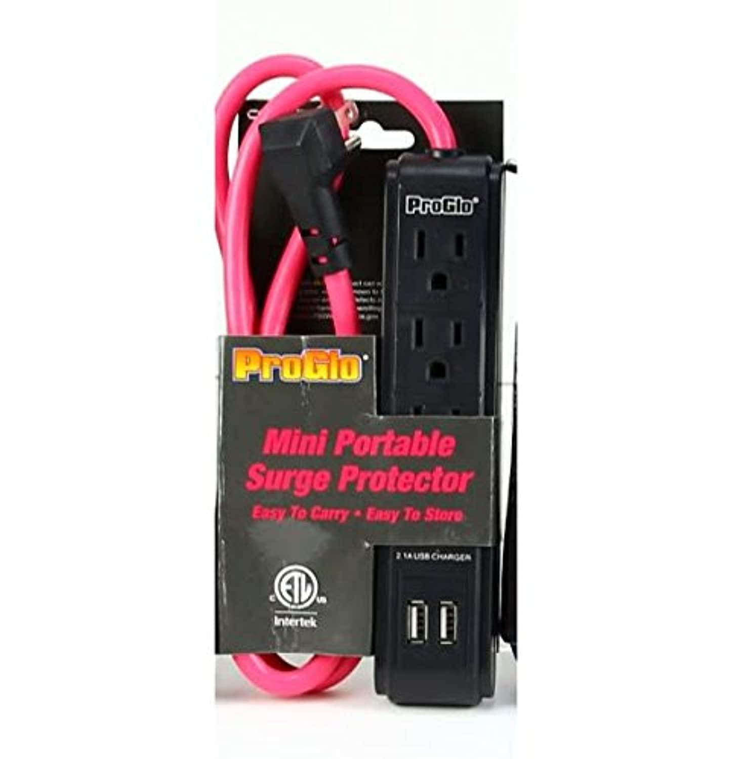 3 outlet 2 usb 300j w/3' cord - bright pink