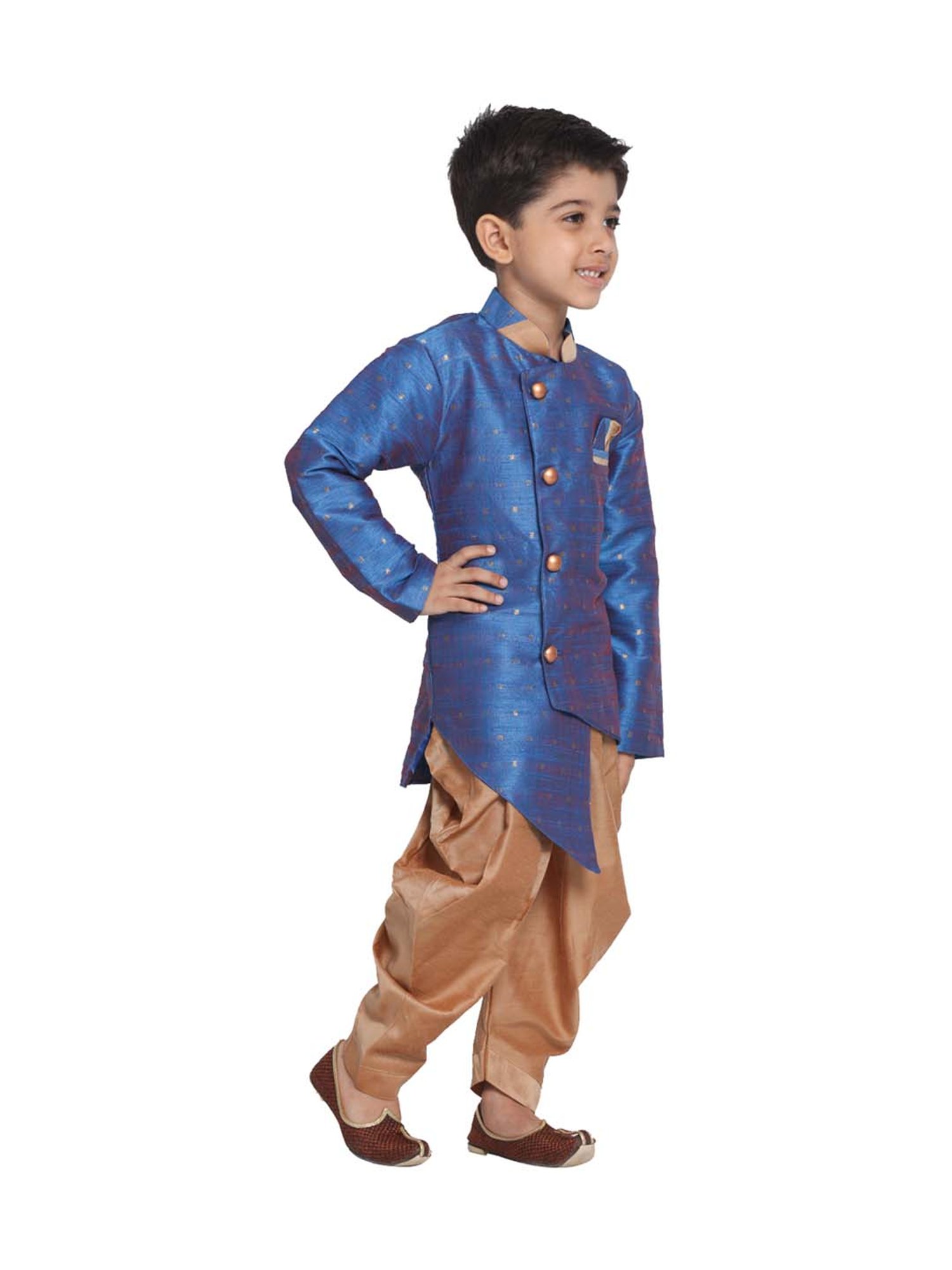 VASTRAMAY Boys Turquoise Floral Full Sleeves Indowestern