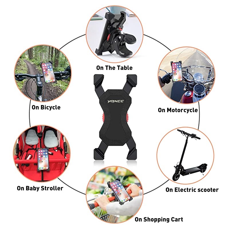 Bike Phone Mount Bicycle Holder/Bike Accessories/Bike Phone Holder /360&deg; Rotation Universal Cradle Clamp for iOS Android Smart Phone (Black)