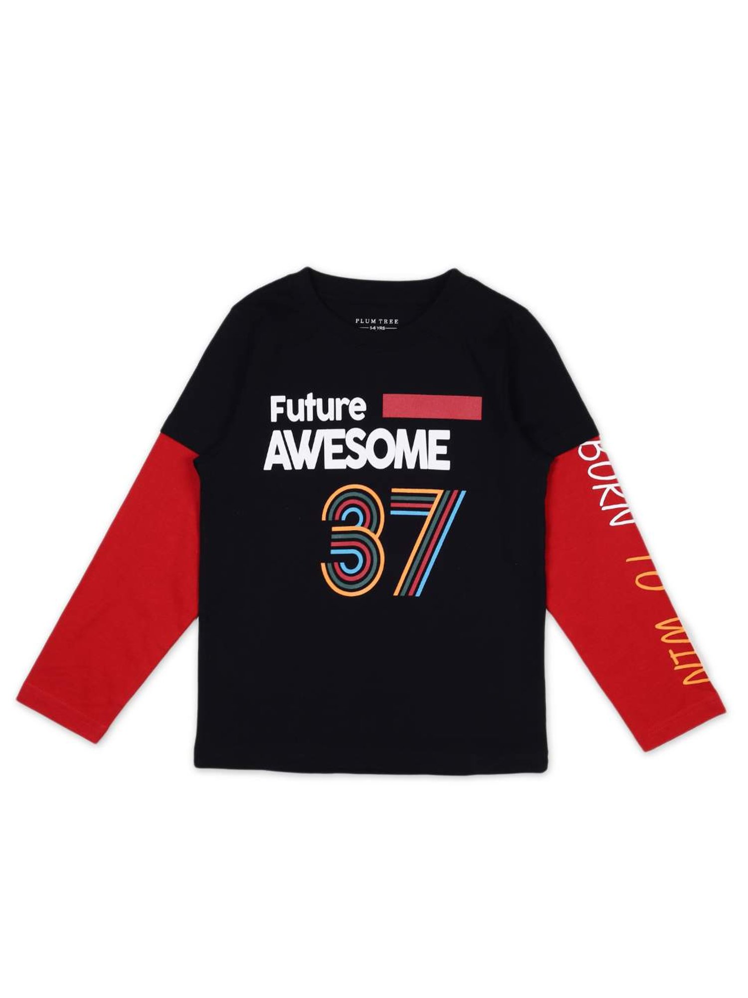 Plum Tree Kids Red & Navy Printed T-Shirts