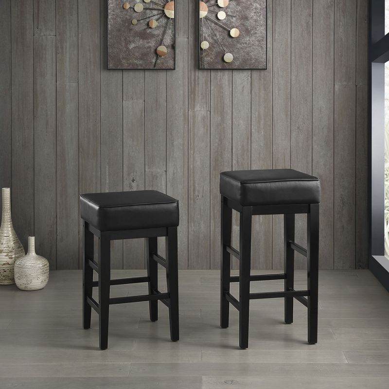 Lexicon 29" Pub Height Wooden Bar Stool Leather Seat Barstool, Black (2 Pack)