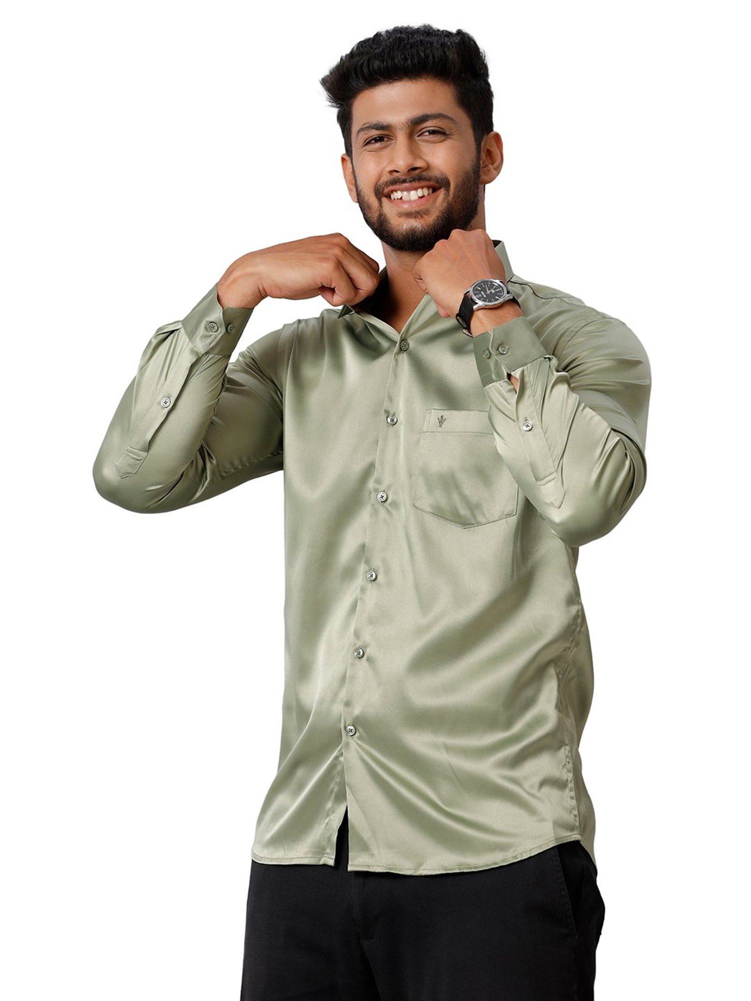 Ramraj Green Regular Fit Full Sleeves Shirt