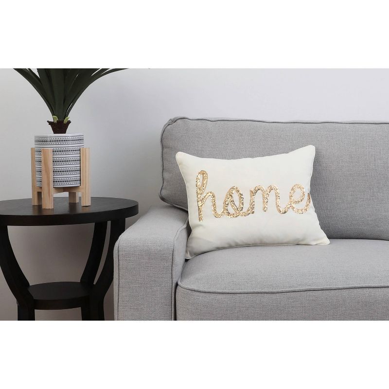 Décor Therapy 14"x18" Home Sequin Script Faux Linen Throw Pillow Cream/Gold
