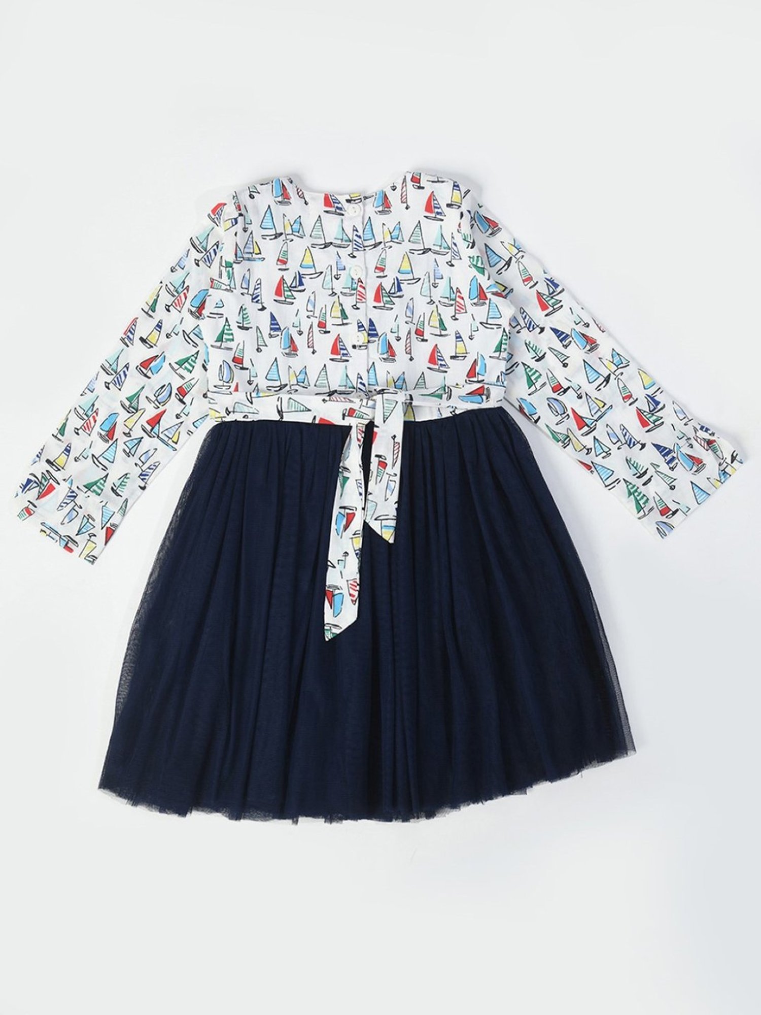 Bella Moda Kids Navy & White Printed Full Sleeves Fit & Flare Dress