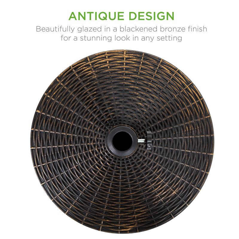 Best Choice Products 55lb Round Wicker Style Resin Patio Umbrella Base Stand w/ 1.75in Hole, Bronze Finish - Black
