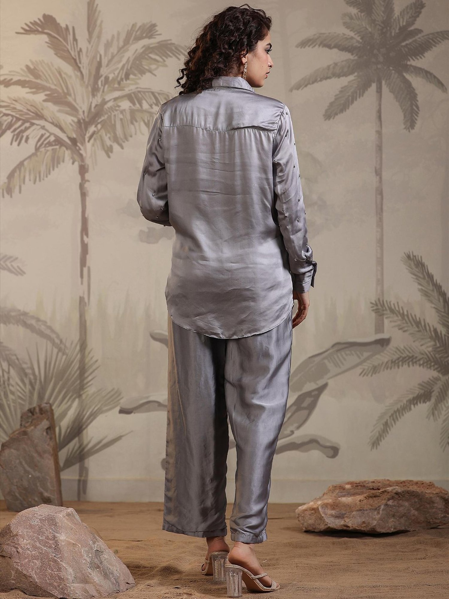 SCAKHI Grey Embellished Shirt & Pant Set
