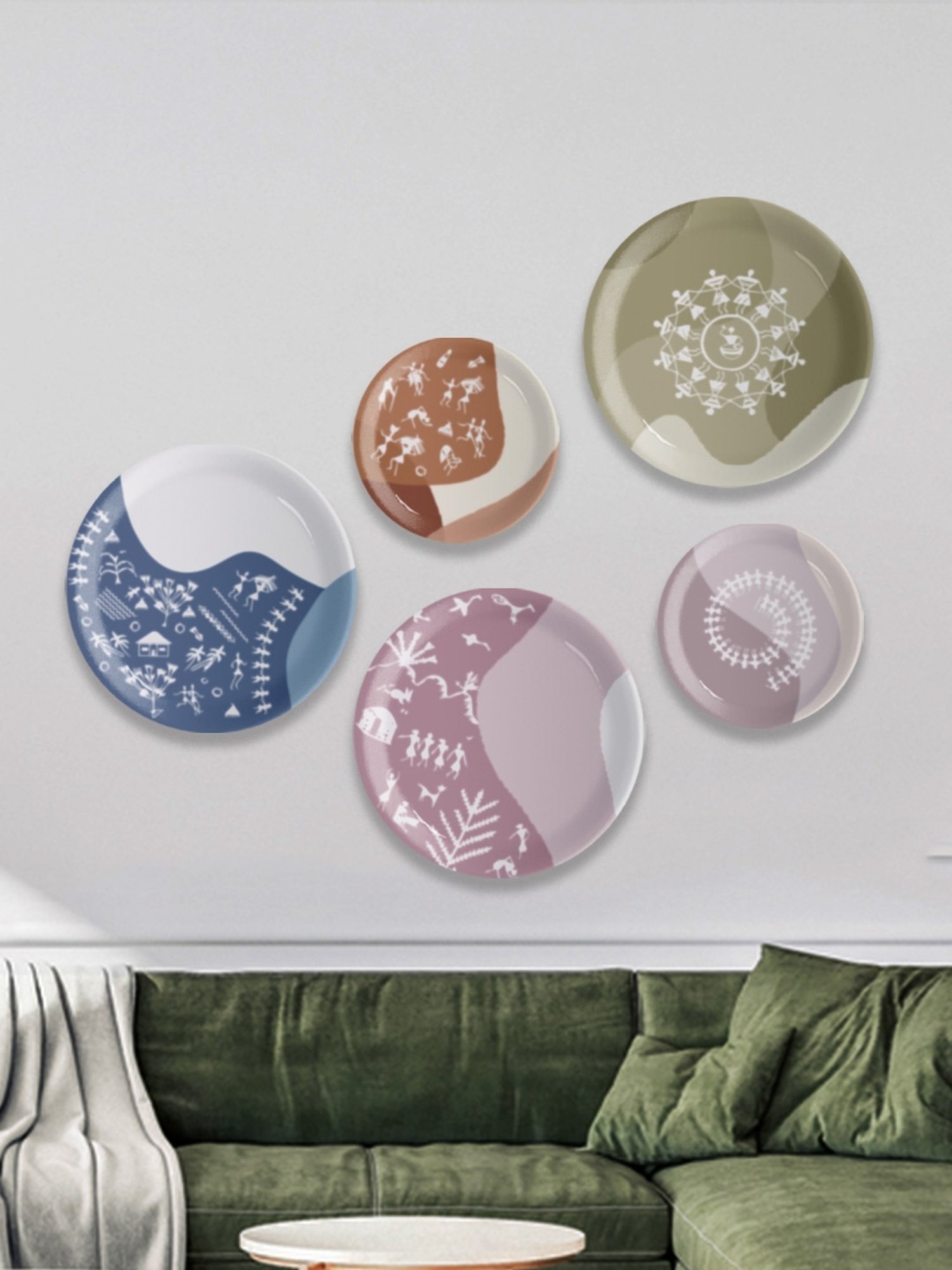 Nestroots Modern Warli Floral Multicolor Porcelain Wall Plate