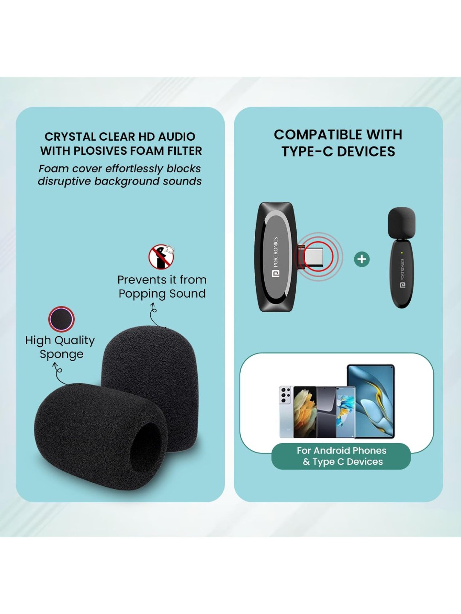 Portronics Dash 7 Omnidirectional Type C Wireless Microphone with Noise Cancellation (Black)