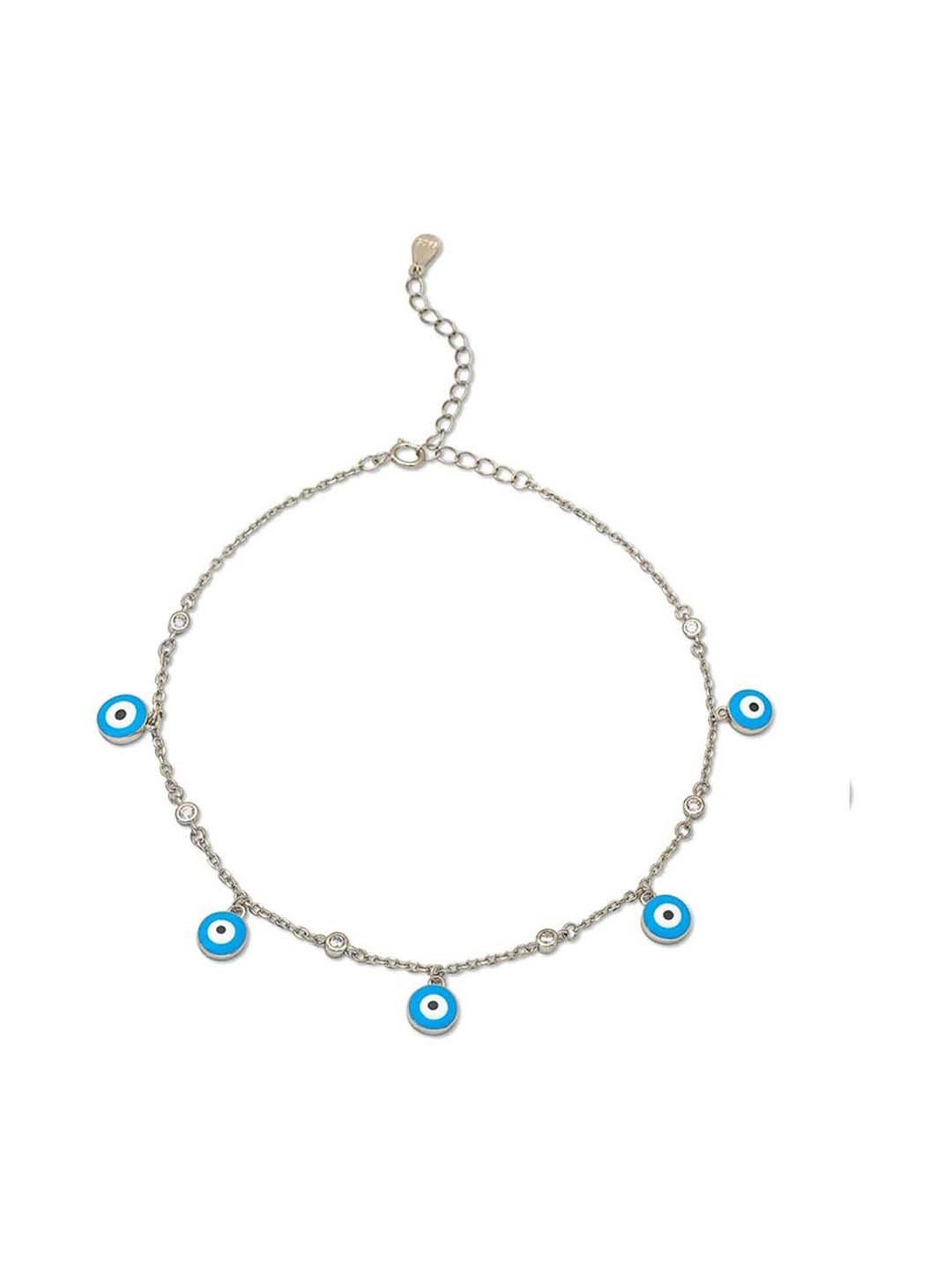 Silberry 925 Sterling Silver Blue Evil Eye Anklet for Women