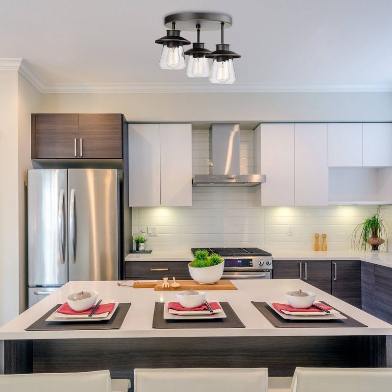 3 Light Nate Semi Flush Mount Ceiling with Clear Glass Shade Oil Rubbed Bronze - Globe Electric