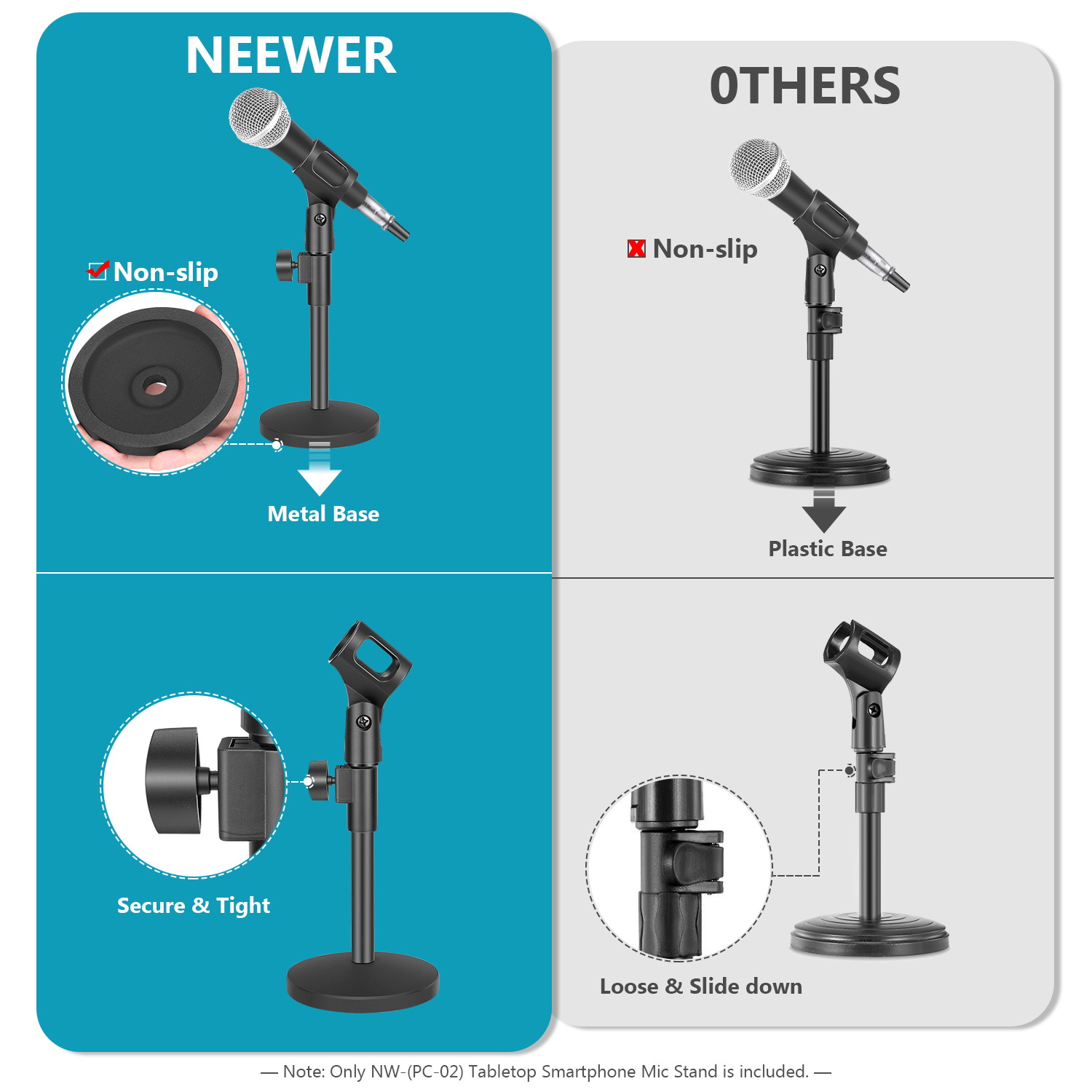 Neewer&reg; 2-Pack NW-(PC-02) Black Height Adjustable (9.45"-12.2" / 24cm-31cm) Iron Base Desktop Microphone Stands with Microphone Clip Holder