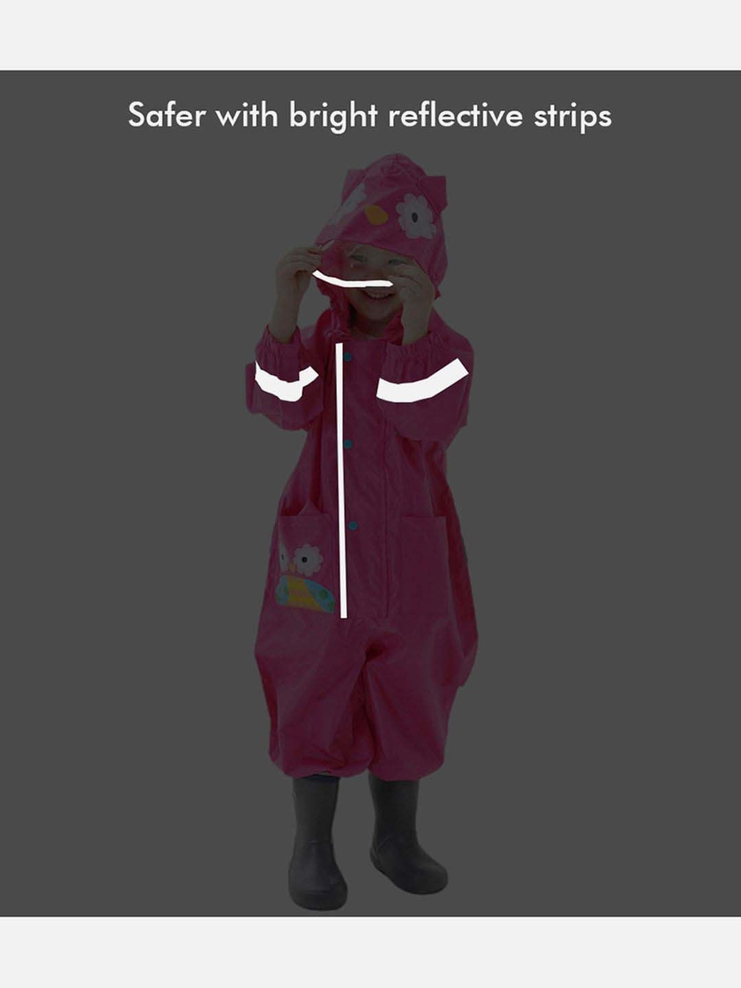 Little Surprise Box Kids Pink Printed Full Sleeves Raincoat