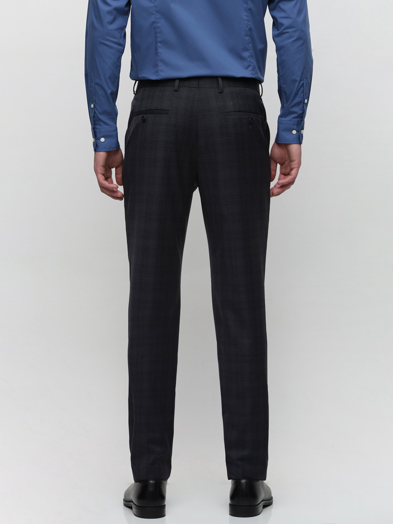 SELECTED HOMME Dark Grey Slim Fit Check Flat Front Trousers