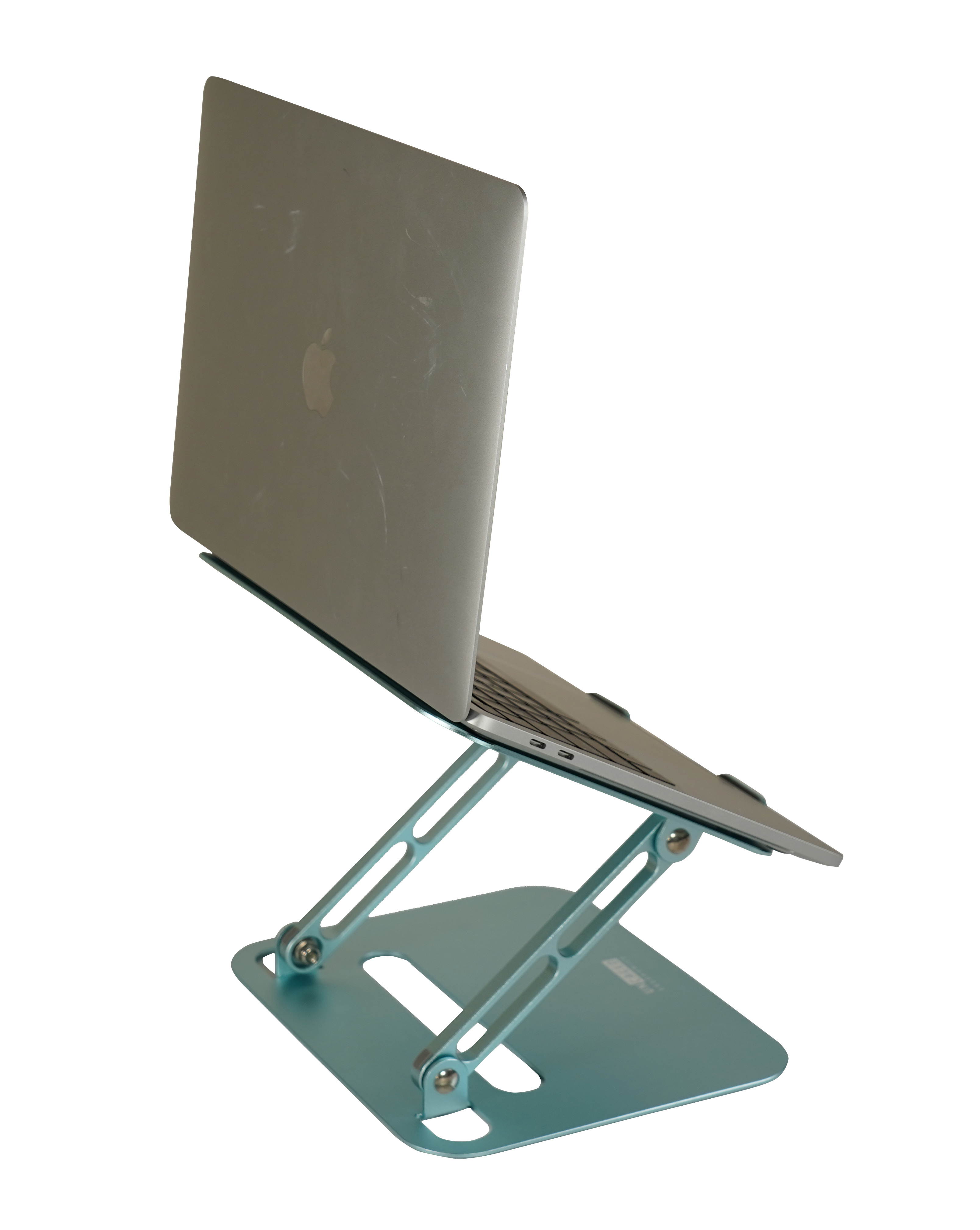 RISE adjustable height tilt laptop desk stand. Small portable ergonomic aluminum notebook computer riser laptop desk stand workstation cooling cooler Ocean Blue