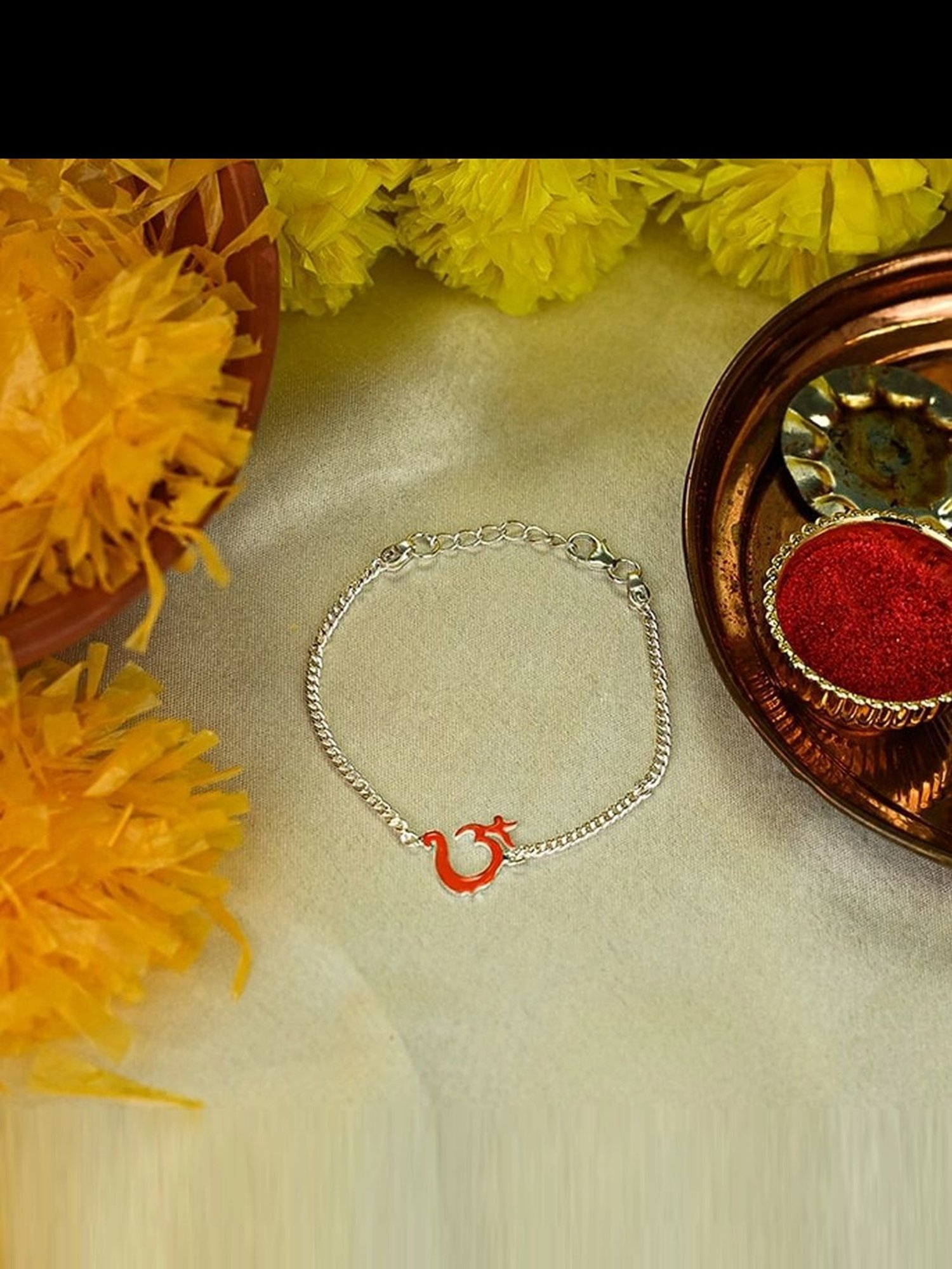 Touch925 Orange "OM" Rakhi cum Bracelet in Sterling Silver for Men