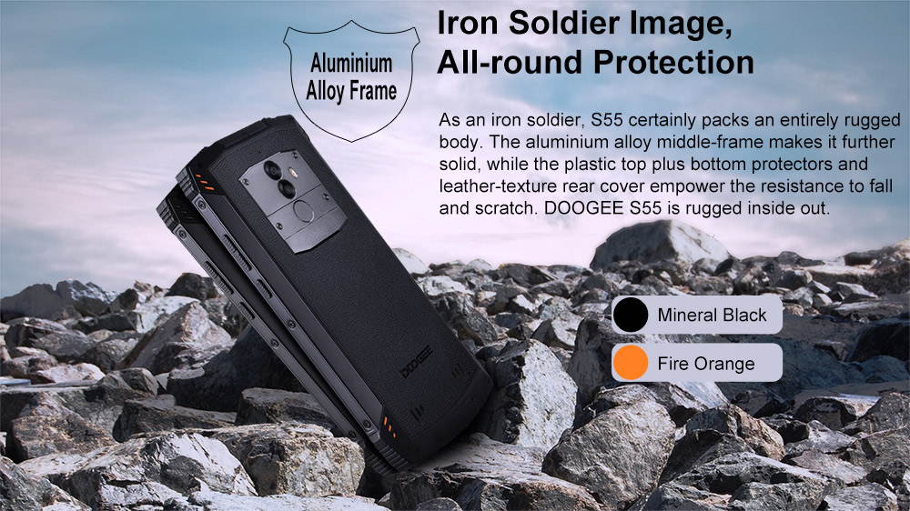 DOOGEE S55 Waterproof Smartphone 4GB RAM 64GB ROM 5500mAh MTK6750T Octa Core 5.5inch Android 8.0 Dual SIM 13.0MP 4G LTE