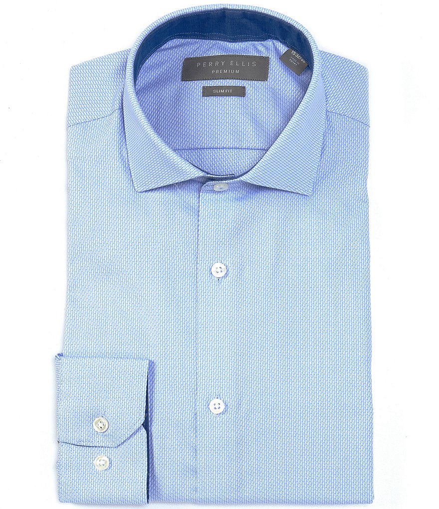 Perry Ellis Premium Non-Iron Slim Fit Spread Collar Dobby Textured Dress Shirt
