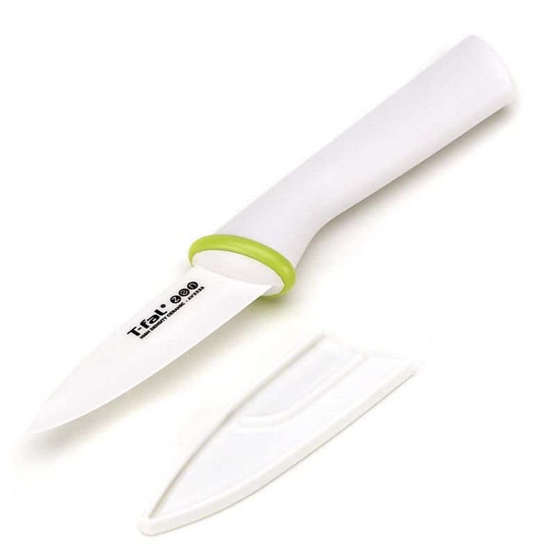 T-Fal Zen 3 Inch White Ceramic Kitchen Fruit Vegetable Sharp Paring Chefs Boning Knife with Guard, White
