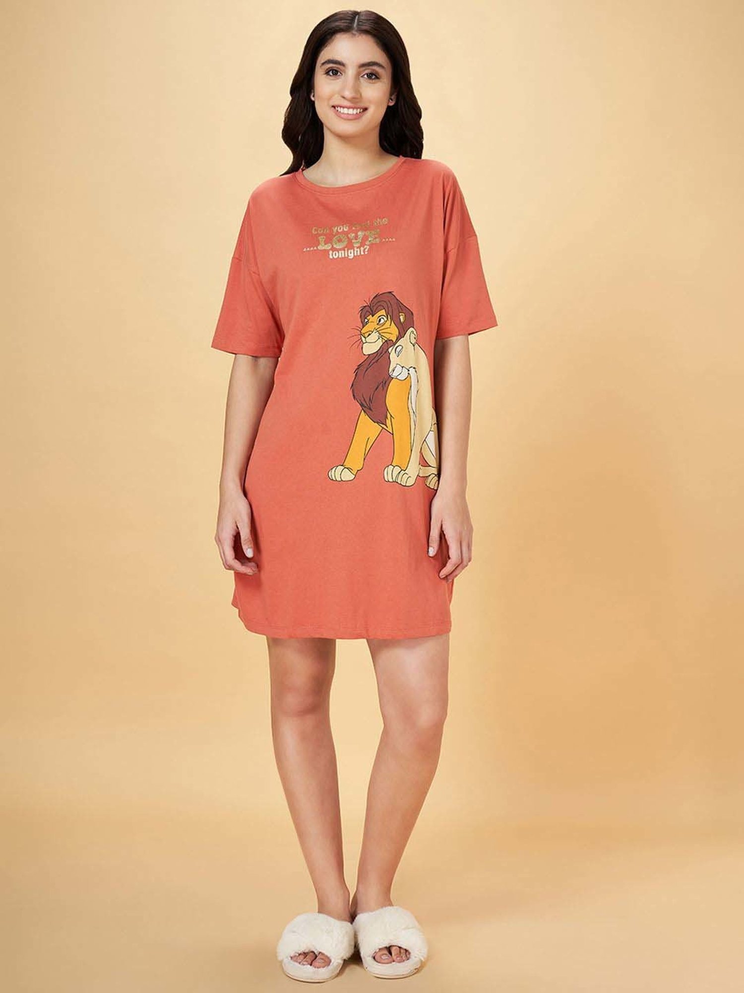 Dreamz by Pantaloons Rust Cotton Printed Sleep Tee