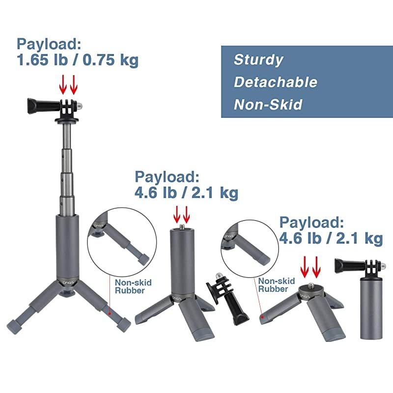 Osmo Action Mini Tripod: Go pro Hand Grip Extension Pole/Portable Waterproof Monopod Stick & Volgging Tabletop Stand Tripod for GoPro Hero/Osmo Mobile/Gimble/xiao yi/Any Cameras up to 4.6 lbs